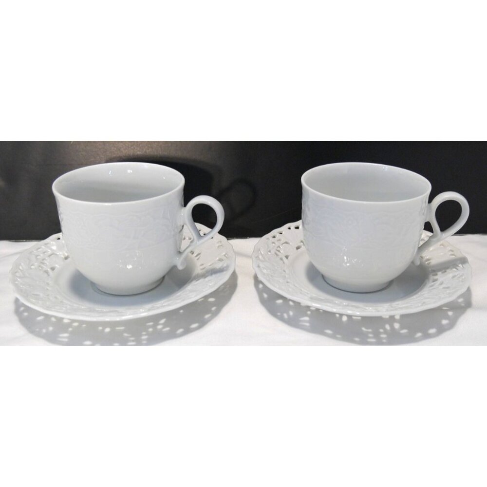 Vintage Mitterteich Bavaria white porcelain 2 Tea Cups & Saucers 2070 W Germany